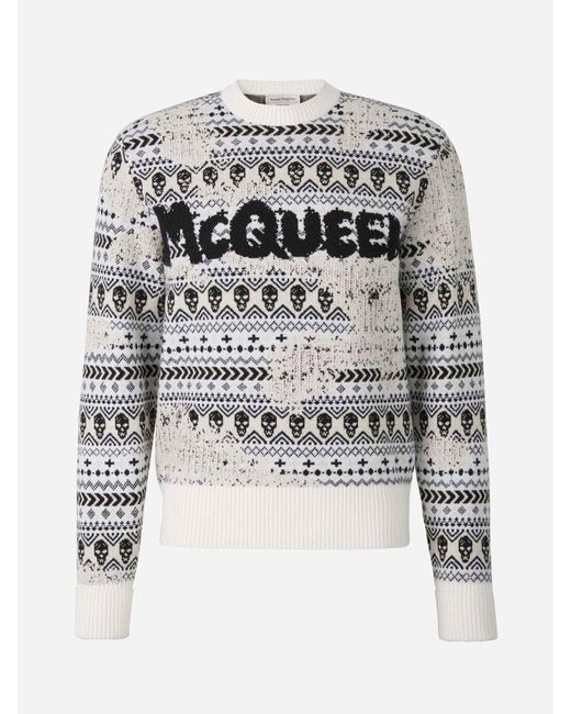 Alexander McQueen Gray Jacquard Logo Sweater for men