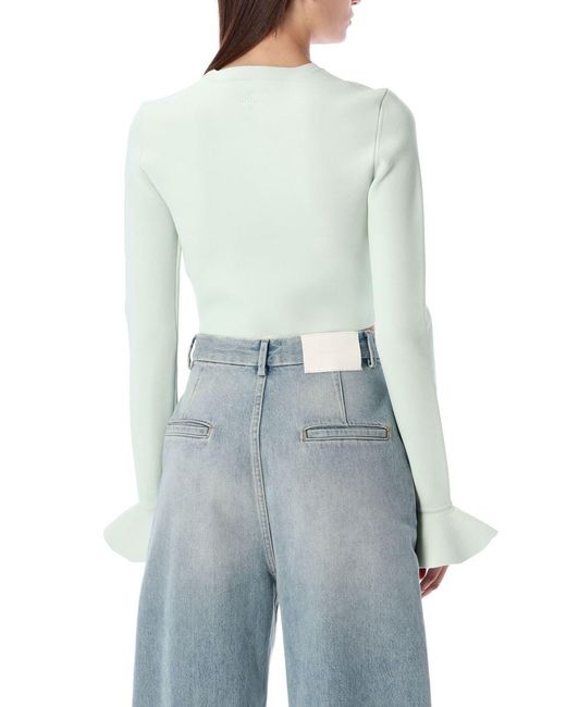 J.W. Anderson White Cropped Ruffled Sleeve Jumper