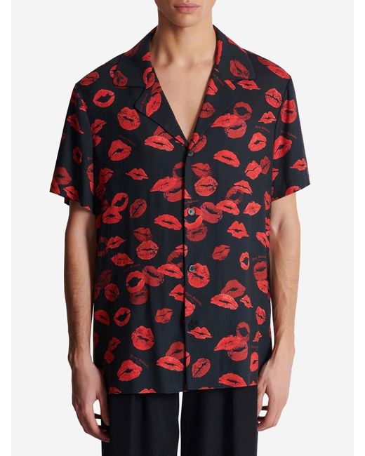 Balmain Red Twill Print Shirt for men