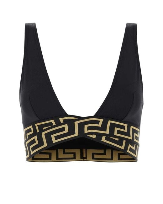 Versace Black Greca Border Bikini Top