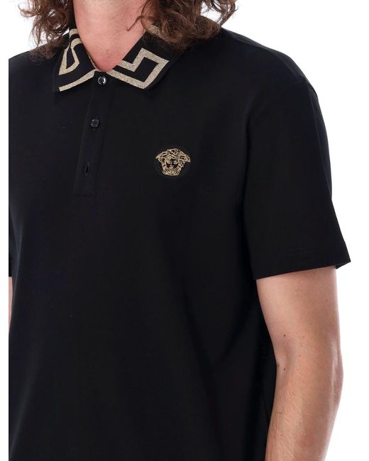 Versace Black Greca Short-sleeved Polo Shirt for men