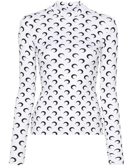 MARINE SERRE White Moon Printed Second Skin Crewneck Top