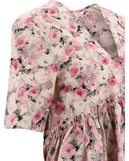 Ganni Pink Flounced Printed Dress