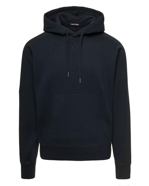 Tom Ford Hoodie With Kangaroo Pocket In Cotton Jersey Man in Blue for Men |  Lyst