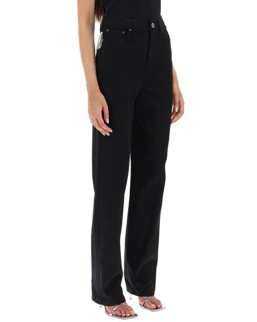 ROTATE BIRGER CHRISTENSEN Black Straight Jeans With Cristal Fringes