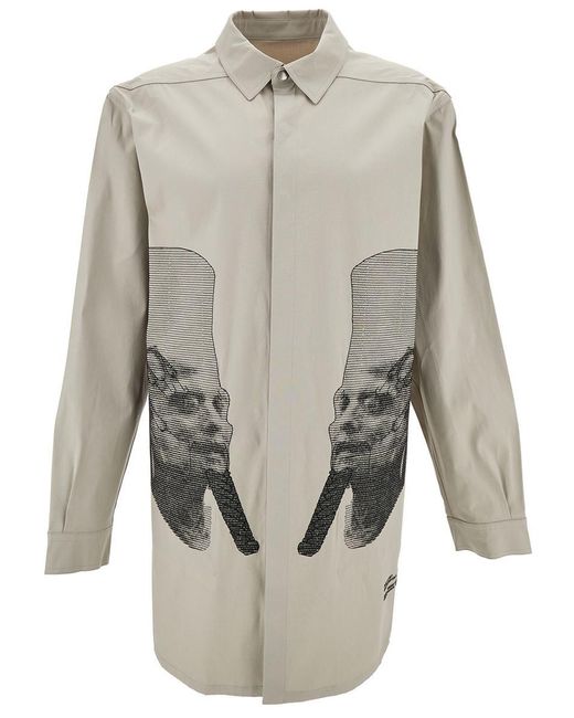 Rick Owens Gray White Shirt With Contrasting Embroidery In Stretch Cotton Man for men