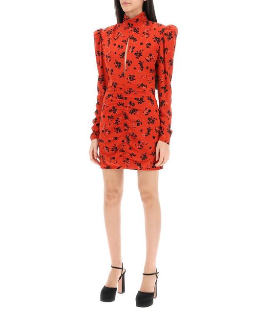 Alessandra Rich Red Short Floral Dress