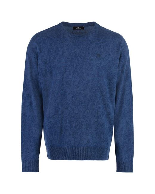 Etro Blue Crew-neck Wool Sweater for men