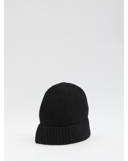 Stone Island Black Beanie With Compass Logo Patch for men