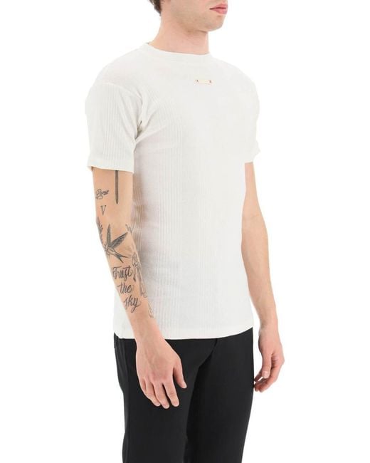 Maison Margiela White Ribbed Cotton T-shirt for men