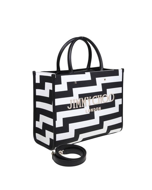 Jimmy Choo Shopping Bag In Cotton Canvas And Leather in Black