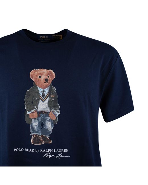 Ralph Lauren Blue Bear Jersey Polo Shirt Classic-Fit Newport for men
