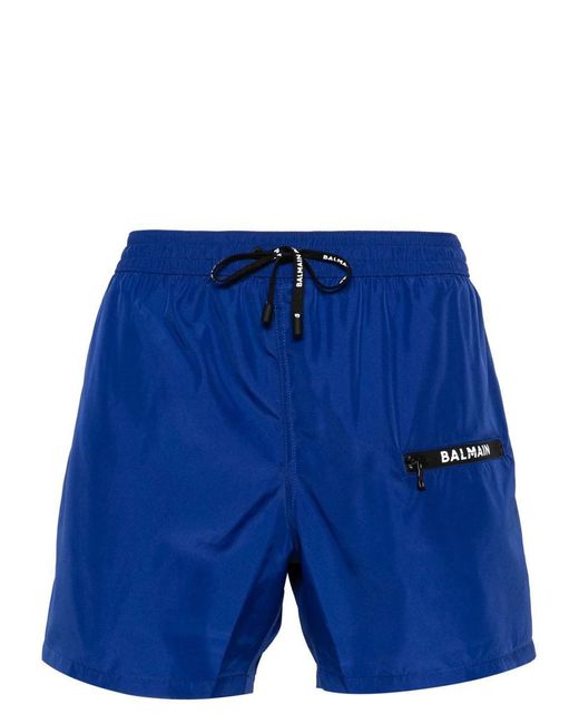 Balmain Blue Logo-print Swimming Shorts for men