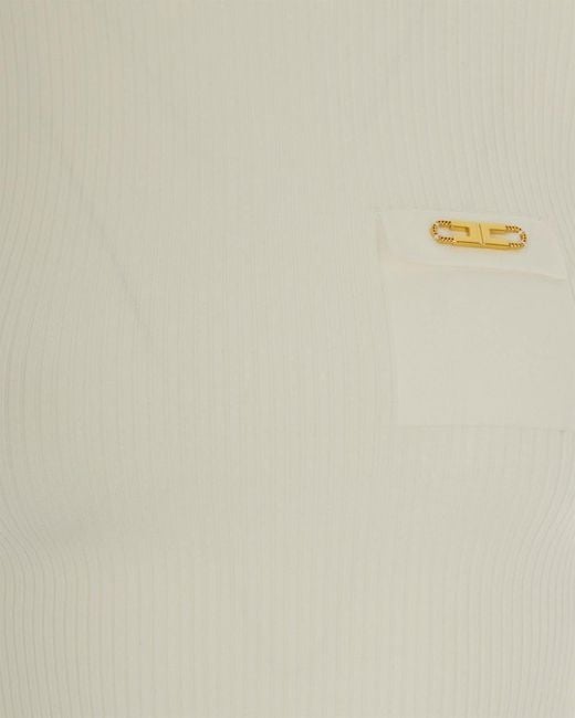 Elisabetta Franchi Gray Maglia A Costine Con Taschino Avorio