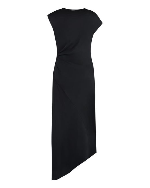 Calvin Klein Black Stretch Crepe Draped Midi Dress