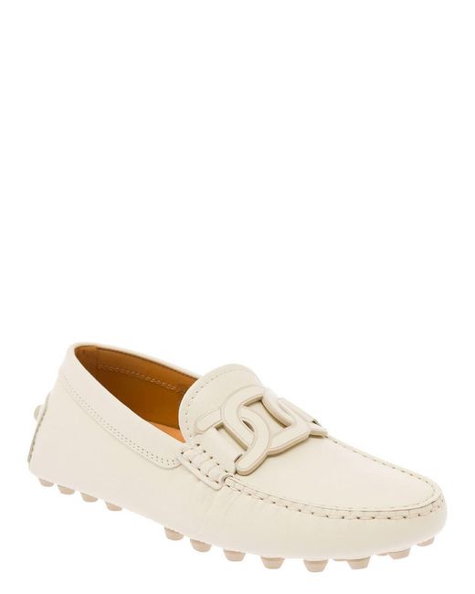 Tod's Natural 'gommino Bubble' Loafers With Tonal Chain Detail In Leather Woman