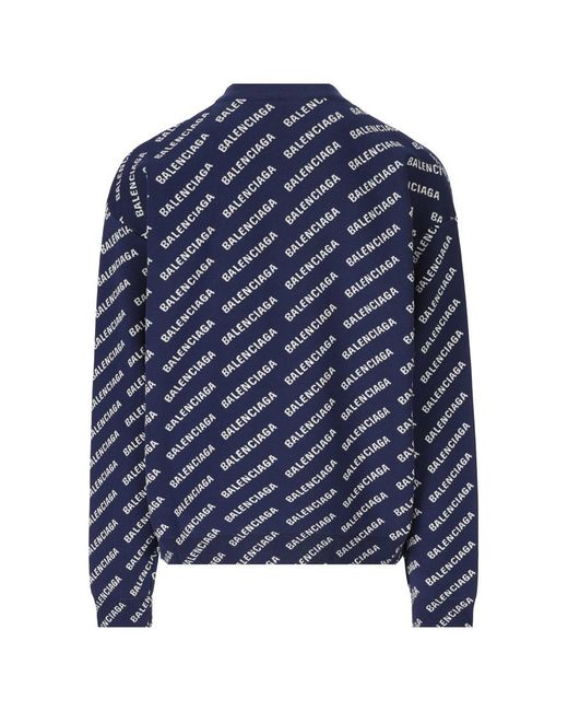 Balenciaga Blue Allover Logo-intarsia Sweater for men