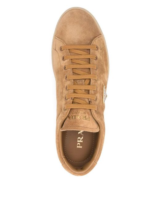 Prada Brown Triangle-Logo Sneakers for men