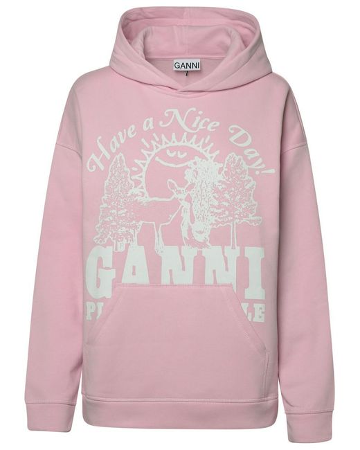 Ganni Pink Rose Cotton Sweatshirt