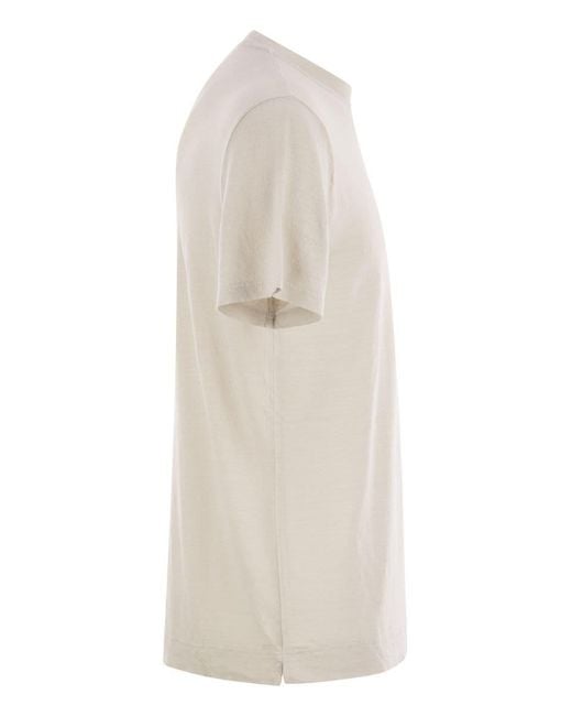 Fedeli White Stretch Linen Short-Sleeved T-Shirt for men