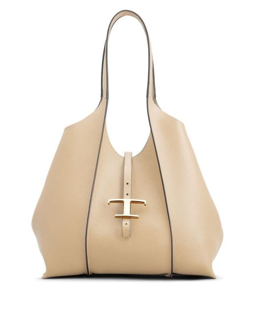 Tod's Natural T Timeless Shopping Bag In Leather Small