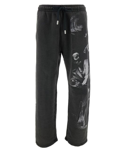 Off-White c/o Virgil Abloh Black Pants With Drawstring And Graphic Print In Cotton Man for men
