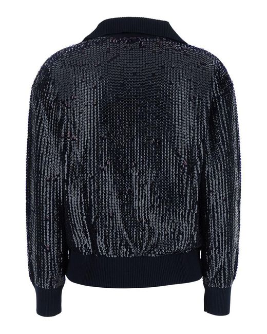 P.A.R.O.S.H. Blue Sweater With Polo Collar And All-Over Applied Sequins