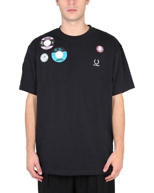 Fred Perry Black Oversized T-Shirt With Patch for men