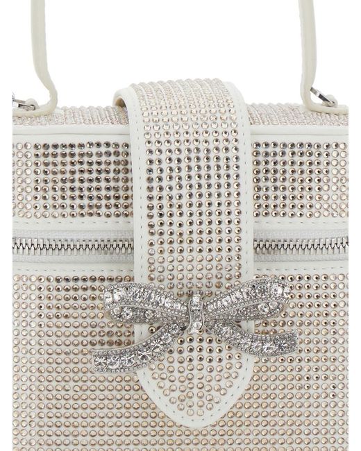 Self-Portrait White Handbag With Crystal Embellishments And Bow Detail