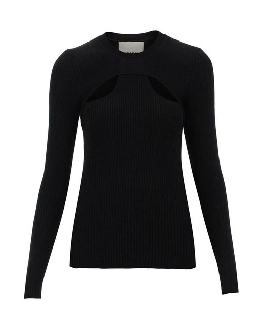 Isabel Marant Black 'zana' Cut-out Sweater In Ribbed Knit