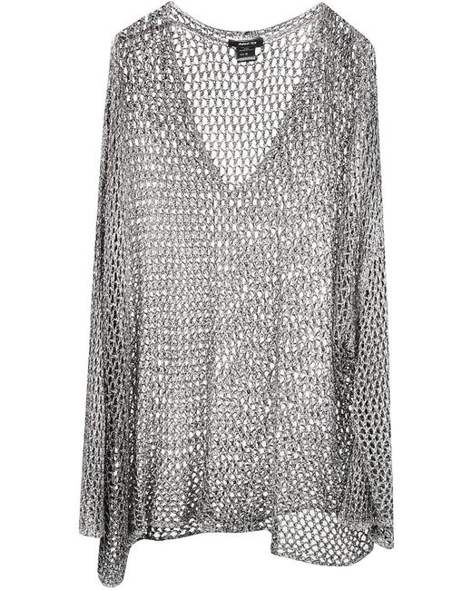 Avant Toi Gray Hand Painted Perforeted Shiny Viscose V Neck Pullover