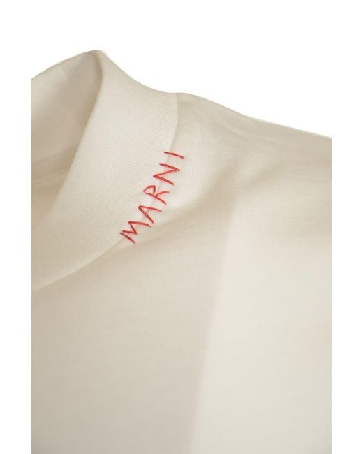 Marni White Round Neck Cropped T-Shirt for men
