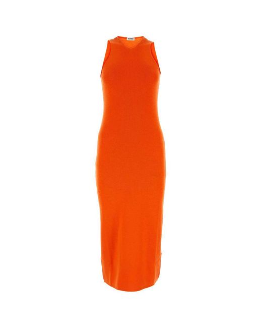 Jil Sander Orange Sleeveless Wool Dress