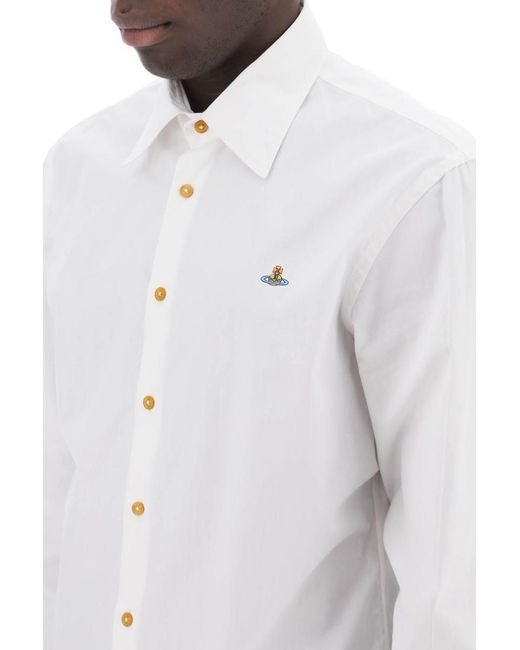 Vivienne Westwood White Ghost Shirt With Orb Embroidery for men
