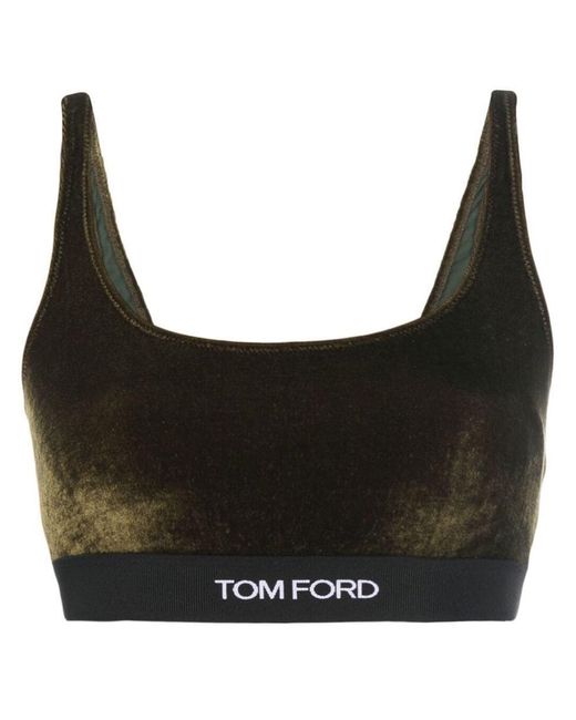 Tom Ford Black Logo Stretch Velvet Bralette