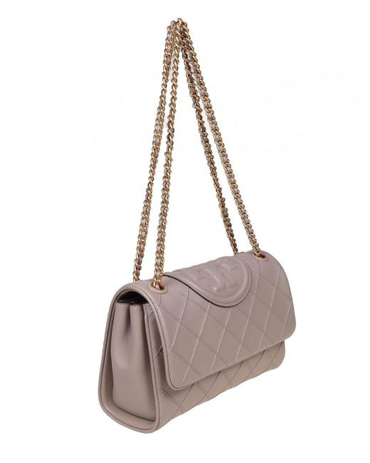 Tory Burch Fleming Leather Crossbody Bag Nude in Gray Lyst