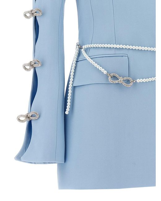 Mach & Mach Blue Bow And Pearl Blazer Dress Dresses