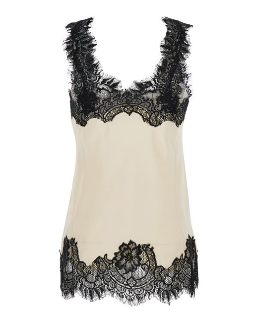 Gold Hawk Black 'megan' White Sleeveless Top With Lace Details In Silk Woman