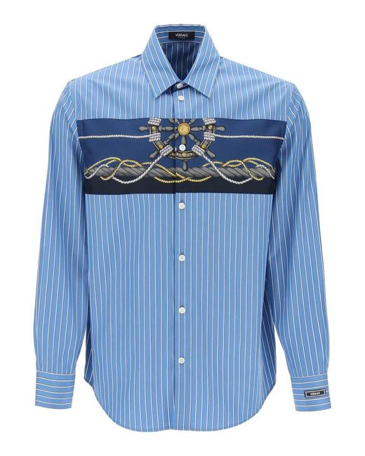 Versace Blue Striped Shirt With Insert for men