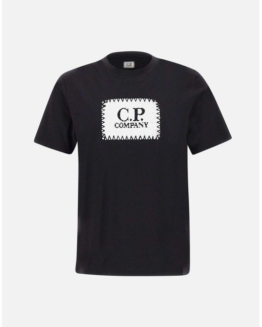 C P Company Black Cotton T-Shirt With Logo Print for men