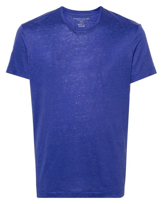 Majestic Filatures Blue Short Sleeve Round Neck T-shirt Clothing for men