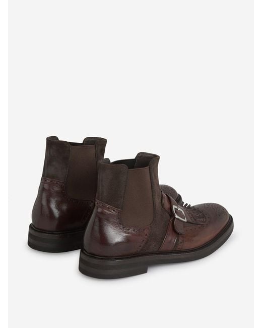 Green George Brown Leather Buckle Ankle Boots for men