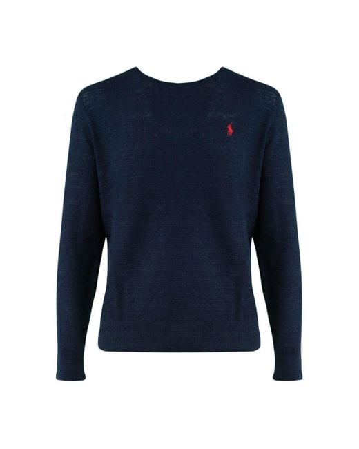 Ralph Lauren Blue Cotton-Linen Blend Crew Neck Sweater for men