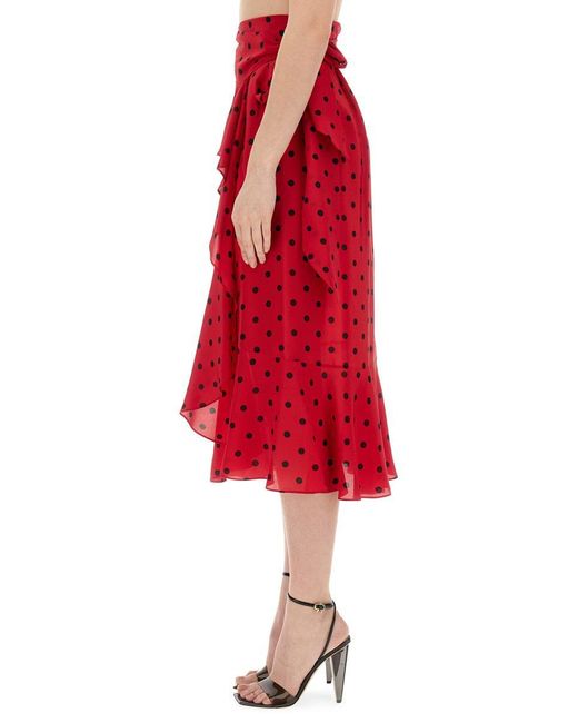 Moschino Red Taffeta Allover Polka Dots Skirt
