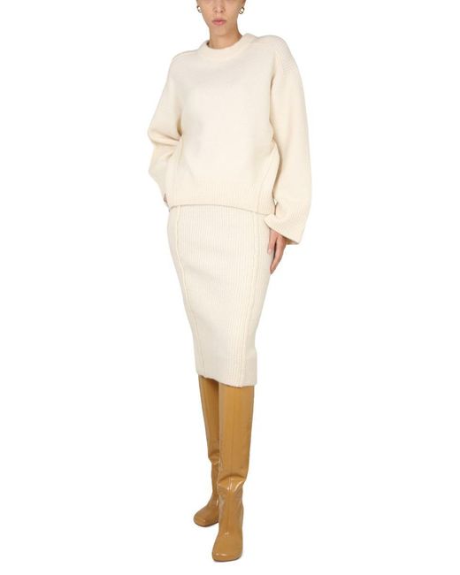 REMAIN Birger Christensen White Knitted Midi Skirt