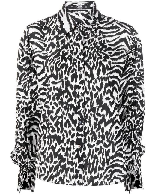 Karl Lagerfeld Black Animal-print Silk Shirt