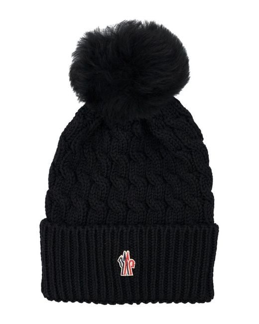 Moncler Black Wool Beanie With Shearling Pom-pom