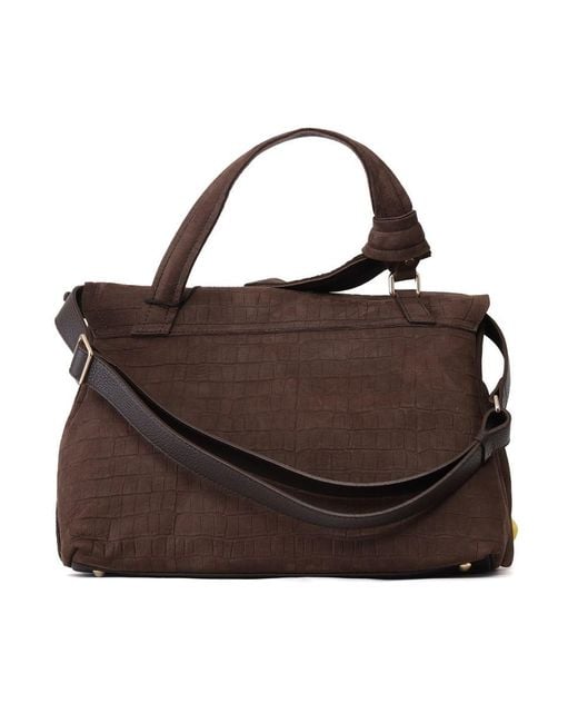 Zanellato Brown Leather Postina Handbag with Patella Trim