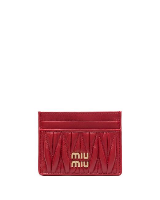 Miu Miu Red Logo-plaque Matelassé Cardholder