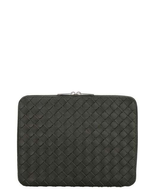 Bottega Veneta Gray Intrecciato Hydrology Document Case Pouch for men